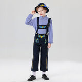 Herren nan bestickte Kindertracht Latzhose mit verstellbaren Hosenträgern und Kontrastnähten Drune in Größe 53 (Kinder)