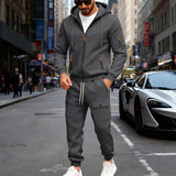Herren nan sportliches Cargo-Jogging-Set mit Kapuzenjacke, durchgehendem Reißverschluss und funktionalen Mehrzwecktaschen Drune in Dunkelgrau