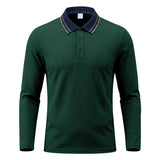 Herren nan langärmliges Piqué-Poloshirt mit Kontrastkragen und Dreiknopfleiste Drune in Dunkelgrün