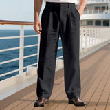 Herren nan elegante Leinenhose mit weitem Bein und Bundfalten Drune in Schwarz