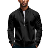 Herren nan schmale Zip-Bomberjacke aus weichem Sweat mit Stehkragen und seitlichen Eingrifftaschen Drune in Schwarz