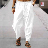 Herren nan entspannte Harem-Loungehose aus Leinenmix mit weitem Bein, elastischem Bund, Kordelzug und seitlichen Eingrifftaschen Drune in Weiß