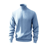 Herren nan feiner Zopfmuster-Rollkragenpullover mit schmaler Passform, geripptem Kragen und elastischen Bündchen Drune in Hellblau