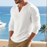 Herren nan lässiges Thermo Langarmshirt mit Strukturstrick und Knopfleiste Drune in Weiß
