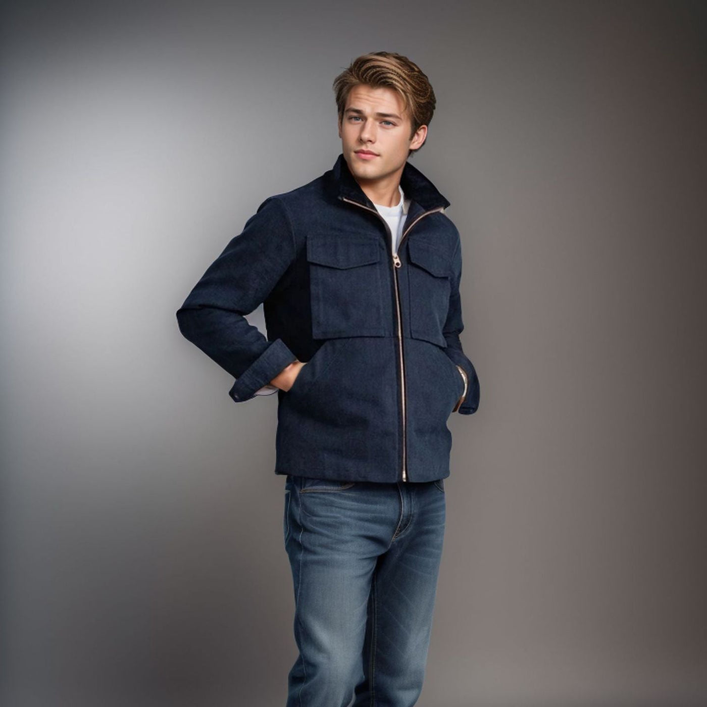 Herren elegante Arbeitsjacke mit praktischen Taschen und modernem Stehkragen Aliams