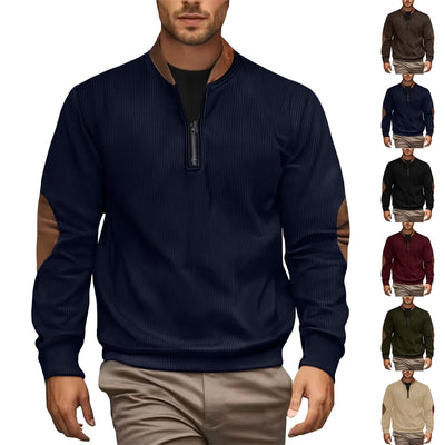 Herren eleganter Pullover mit Stehkragen und modischen Ledereinsätzen Aliams