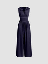 CHARITY – Stilvoller ärmelloser Jumpsuit mit weitem Bein in Marineblau