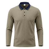 Herren nan langärmliges Piqué-Poloshirt mit Kontrastkragen und Dreiknopfleiste Drune in Braun