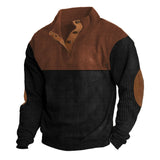 Herren nan strukturiertes Rugby-Pullover mit Stehkragen, Knopfleiste und Leder-Ellenbogenpatches Drune in Rot+Schwarz