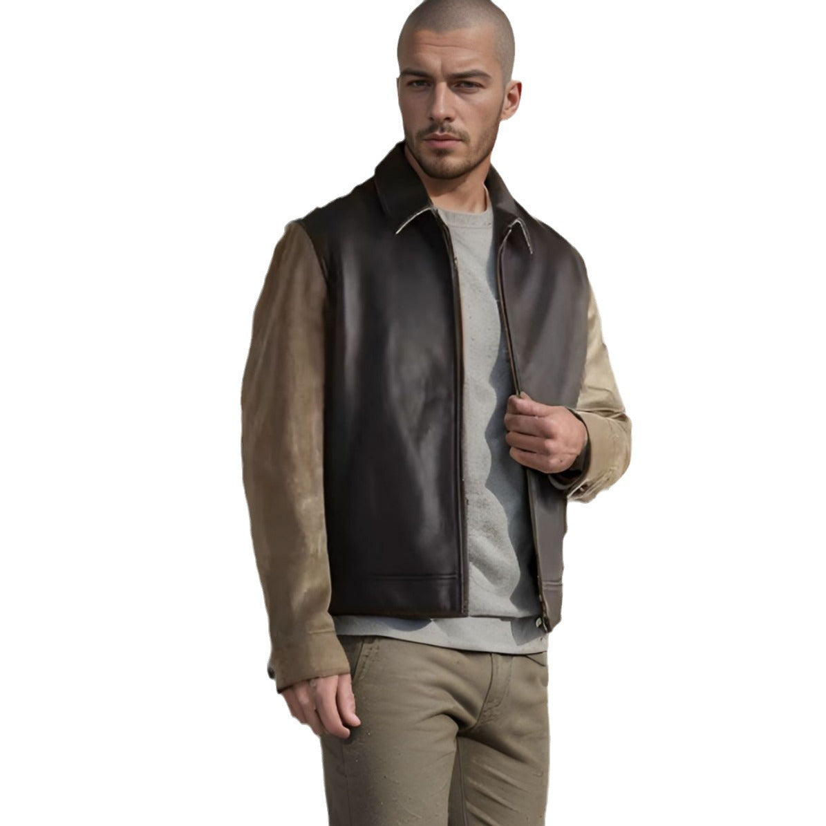 Herren elegante Bikerjacke mit kontrastierenden Cord-Ärmeln Aliams