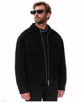 Herren lässige Suede Jacke Drune in Schwarz