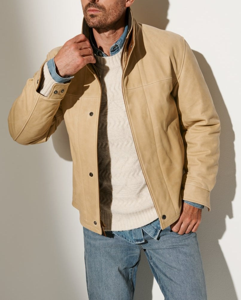 Herren elegante Lederjacke mit hochgezogenem Kragen Aliams