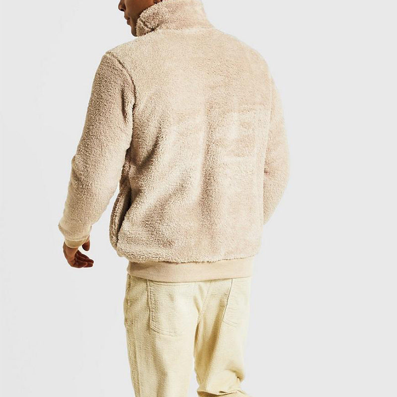 Herren gemütlicher Fleece-Pullover mit hohem Kragen und Kordelzug Aliams