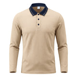 Herren nan langärmliges Piqué-Poloshirt mit Kontrastkragen und Dreiknopfleiste Drune in Khaki