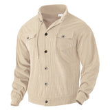 Herren nan strukturierte Cord-Workerjacke mit verdeckter Kapuze, Druckknopfverschluss und aufgesetzten Brusttaschen Drune in Apricot