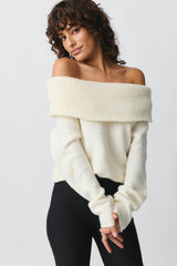 Damen nan Off-Shoulder Grobstrickpullover mit breitem Umschlagkragen und lässiger Oversize-Passform Drune in Cremeweiß