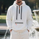 Herren nan technischer Freizeit-Hoodie mit kurzem mittigem Reißverschluss, Reißverschluss-Kängurutasche und Ärmeltasche Drune in Weiß