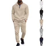 Herren nan Strick-Trainingsset mit halbem Reißverschluss, Zopfmuster-Pulli und Kordelzug-Jogger Drune in Khaki