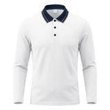 Herren nan langärmliges Piqué-Poloshirt mit Kontrastkragen und Dreiknopfleiste Drune in Weiß