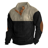 Herren nan rustikaler gerippter Pullover mit Henley-Kragen und lederartigen Ellbogenbesätzen Drune in Khaki + Schwarz