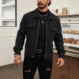 Herren nan CPO-inspiriertes Overshirt-Jacke mit aufgesetzten Brusttaschen und Reißverschluss Drune in Schwarz