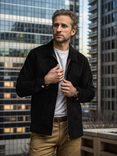 Herren Wildlederjacke mit modernem Stehkragen und praktischen Taschen Aliams