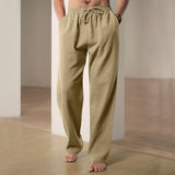 Herren nan lockere Leinen-Hose mit Elastikbund und Seitentaschen Drune in Khaki