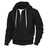 Herren nan Kapuzenpullover mit halbem Reißverschluss, weichem Innenfutter und Leder-Details Drune in Schwarz