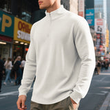 Herren nan leichtes Waffelstrick-Halbzip-Pullover mit Stehkragen und atmungsaktivem Baumwollmix Drune in Weiß
