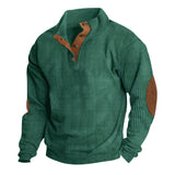 Herren nan rustikaler gerippter Pullover mit Henley-Kragen und lederartigen Ellbogenbesätzen Drune in Apfelgrün