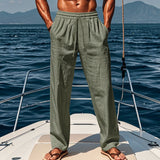 Herren nan maritime Freizeit-Leinenhose mit weitem Bein elastischem Tunnelzug und Bundfalten Drune in Graugrün