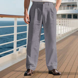 Herren nan elegante Leinenhose mit weitem Bein und Bundfalten Drune in Grau