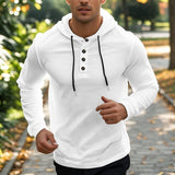 Herren nan Henley-Kapuzenpullover mit Knopfleiste und verstellbarem Kordelzug Drune in Weiß