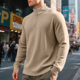 Herren nan leichtes Waffelstrick-Halbzip-Pullover mit Stehkragen und atmungsaktivem Baumwollmix Drune in Khaki