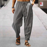 Herren nan entspannte Harem-Loungehose aus Leinenmix mit weitem Bein, elastischem Bund, Kordelzug und seitlichen Eingrifftaschen Drune in Dunkelgrau