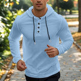 Herren nan Henley-Kapuzenpullover mit Knopfleiste und verstellbarem Kordelzug Drune in Hellblau