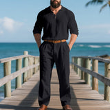 Herren nan elegante Leinenhose mit Bundfalten, geradem Bein und verdecktem Hakenverschluss Drune in Schwarz