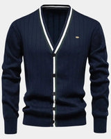 Joachim | Herren Baumwollpullover mit Knöpfen – Knopf Pullover Herren in Marineblau