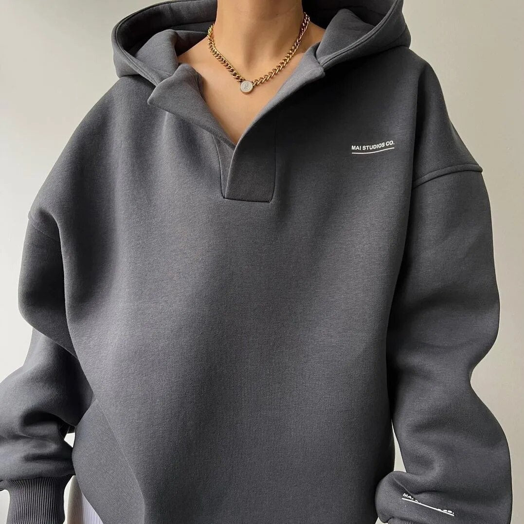 Oversized Kapuzenpullover mit Offenem V-Ausschnitt