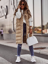 Daniela | Damen Lange Kapuzen Stepp Puffer Weste für den Winter in Beige