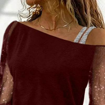 Langärmeliges T-Shirt in Übergröße aus Spitze und Mesh