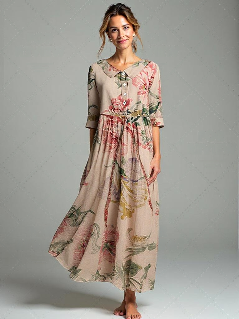 Poe - Vintage kanten jurk met botanische bloemenprint