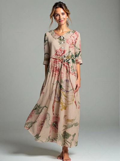 Poe - Vintage kanten jurk met botanische bloemenprint