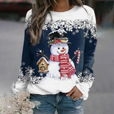 Elfriede | Damen-Weihnachtspullover mit Schneemann-Motiv in Dunkelblau