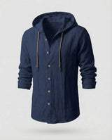 Herren Kapuzenhemd Leinen in Marineblau