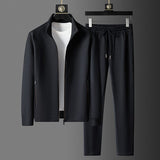 Herren Loungeanzug | 2-teiliges Set mit Jacke & Hose | Weiches Material & Modernes Design in Tiefschwarz