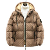 ROBERT - Baumwolljacke mit Allover-Briefdruck in Kaffee