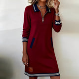 Keshara - Schickes Baumwoll Kleid Mit langen Ärmeln in Rot