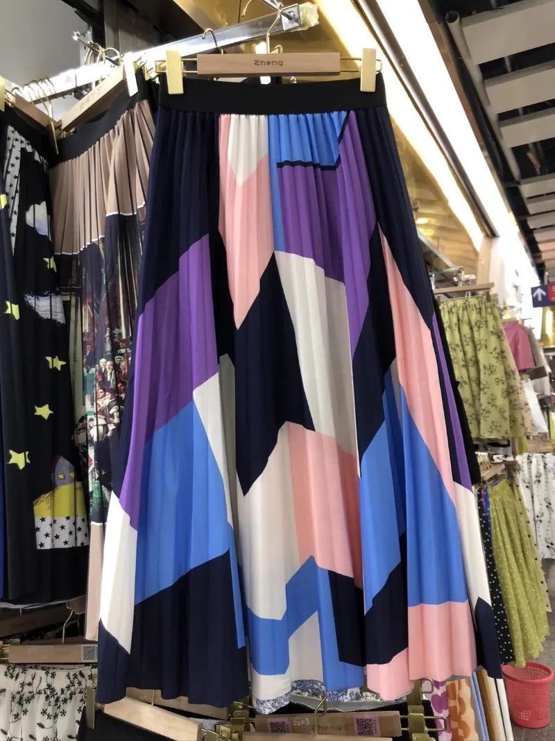 Retro schattige geprinte lange plooirok