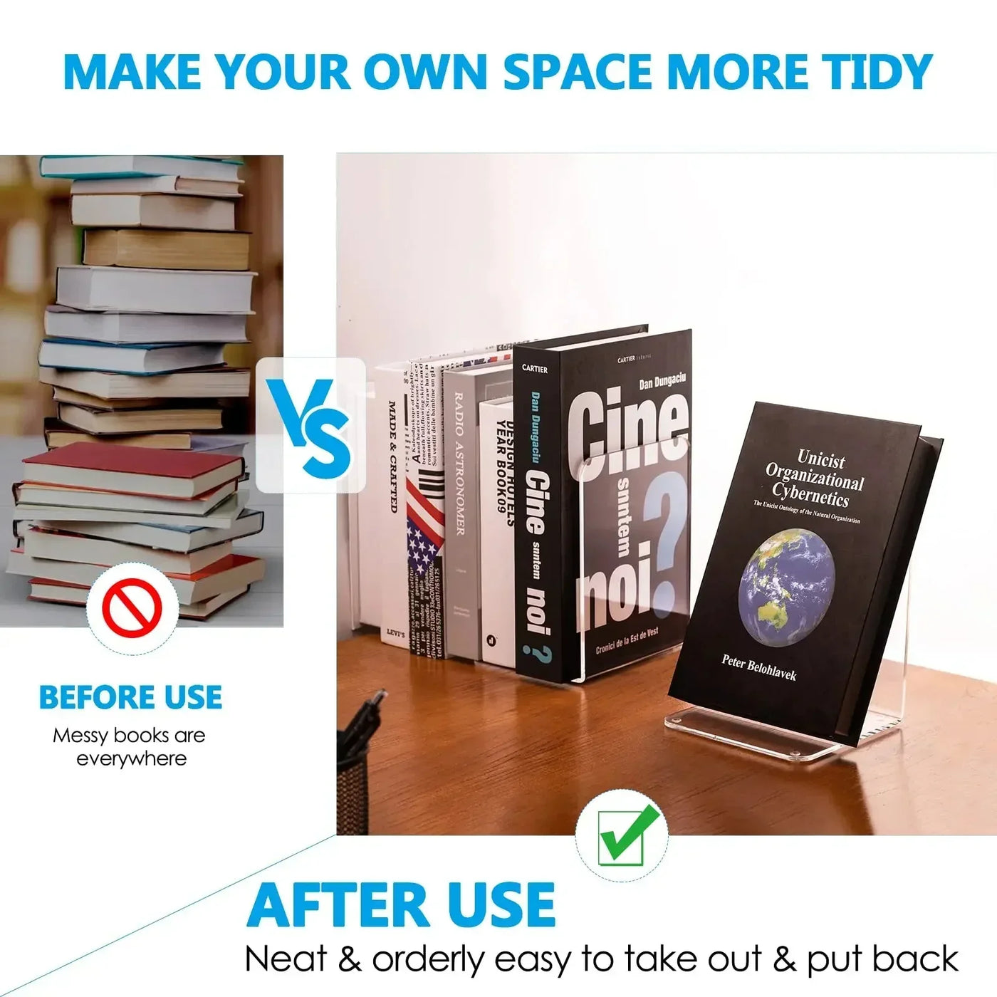 Robuste klare Acrylbuchstützen für die Organisation von Zuhause und Büro